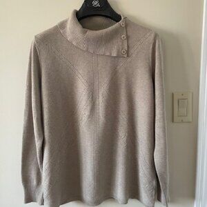Tribal Women Tan Tunic Style Sweater with split button roll up collar Sz L- LX